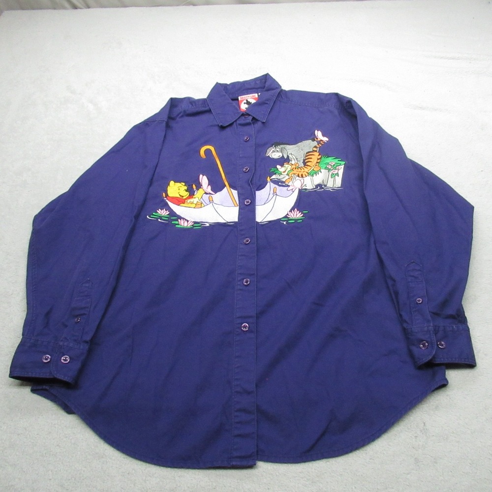 Mickey Inc Shirt Women Large Purple Winnie the Pooh Button Up Eeyore Tigger VTG